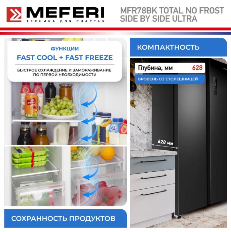 Meferi MFR78BK TOTAL NO FROST SIDE BY SIDE ULTRA